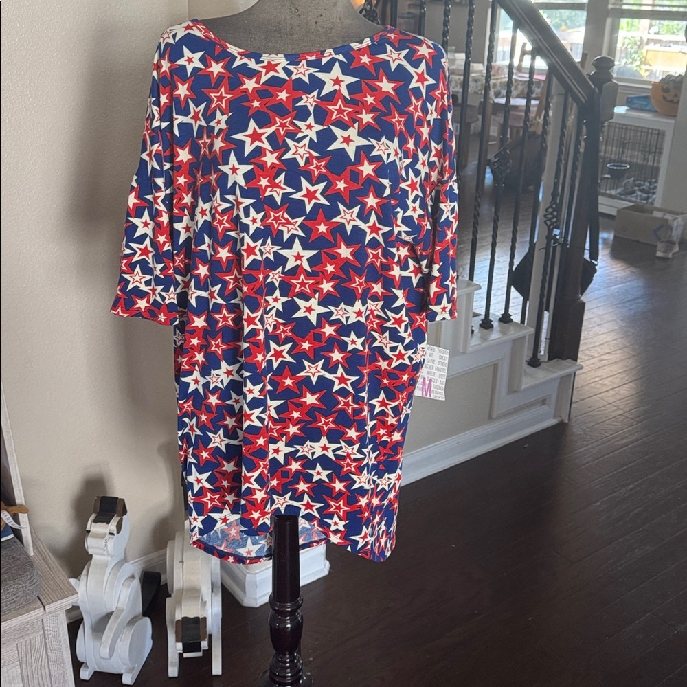 LuLaRoe red, white, blue Irma Top